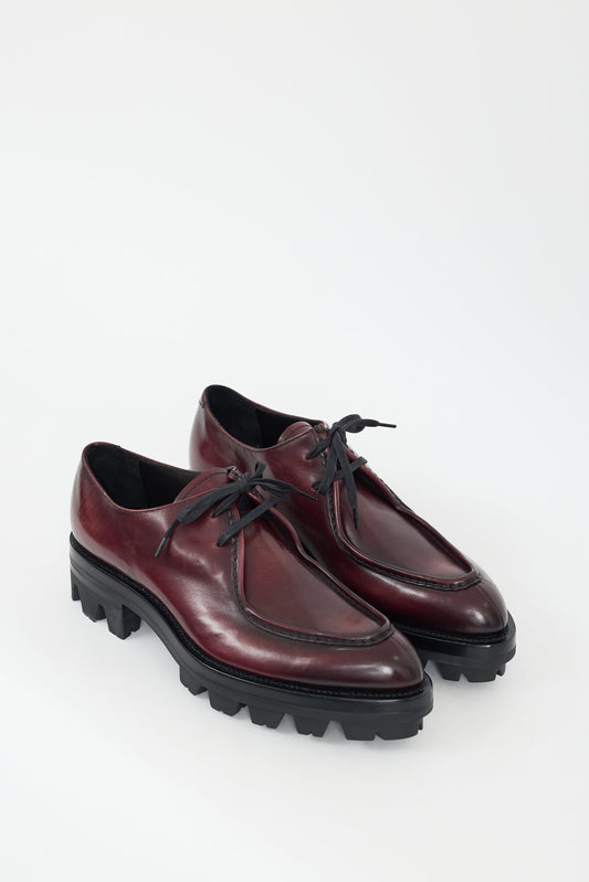 Burgundy Leather Lug Sole Lace Up Shoes