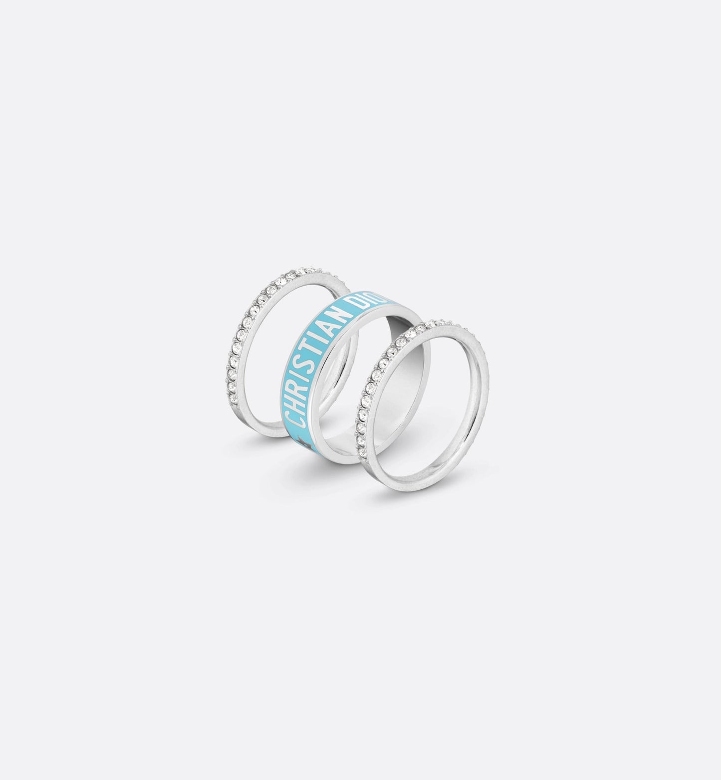 Dior Code Ring Set • Silver-Finish Metal, Silver-Tone Crystals and Turquoise Lacquer