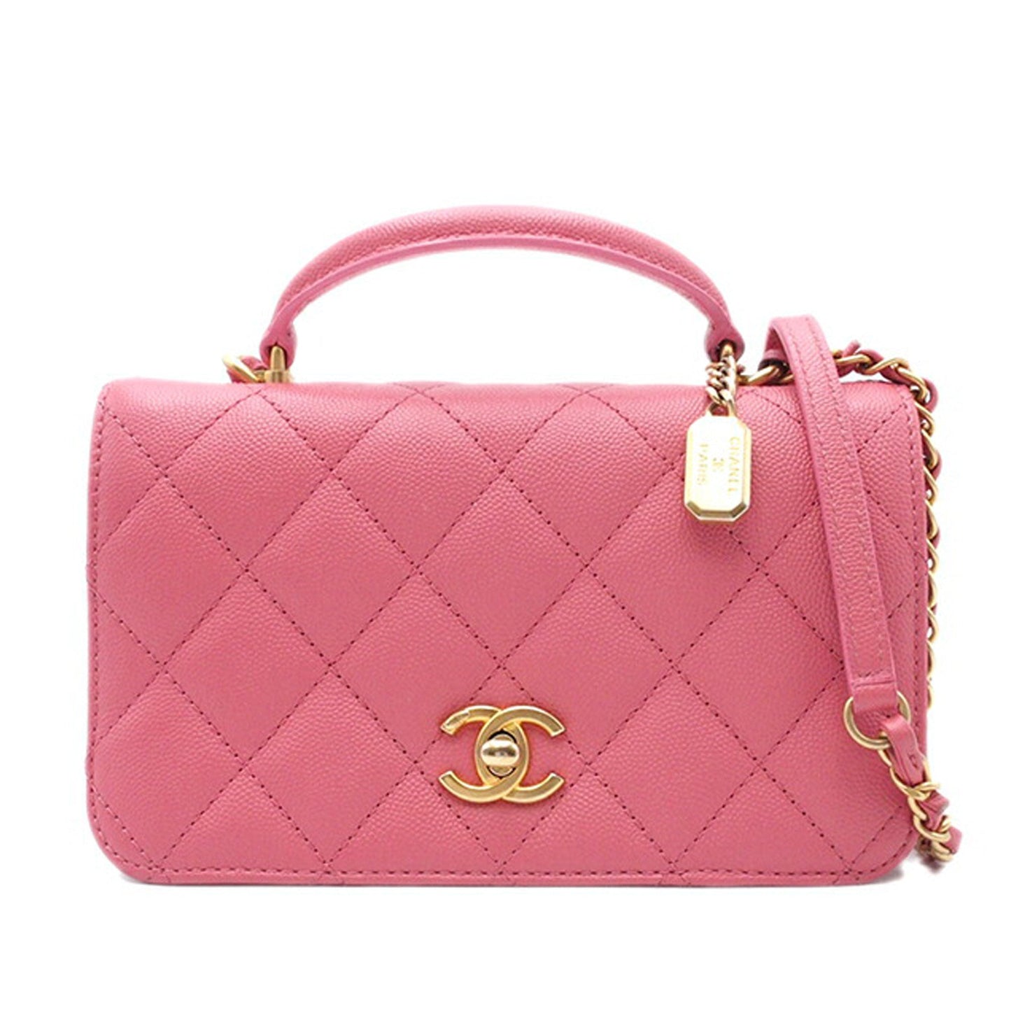 Pink Chanel Mini Quilted Caviar Top Handle Flap Satchel