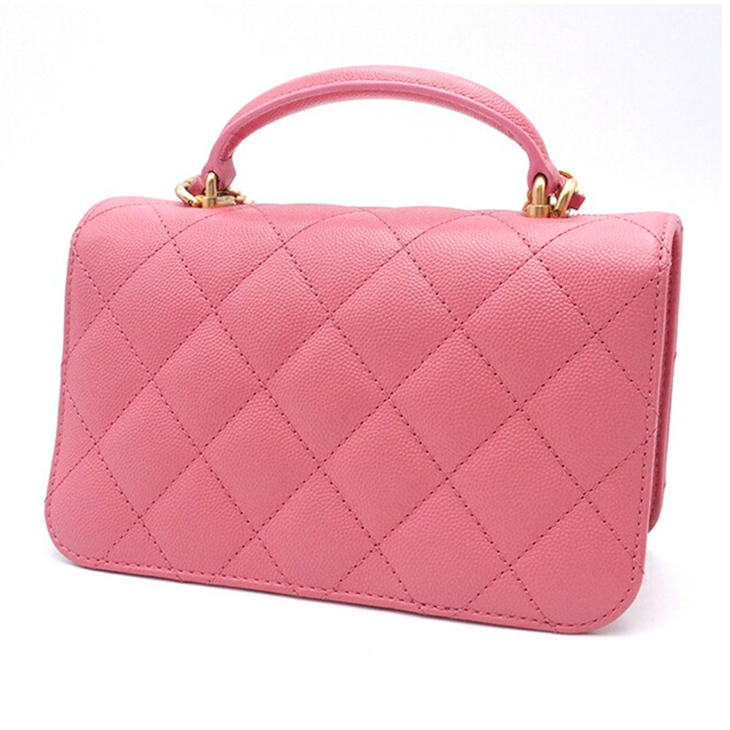 Pink Chanel Mini Quilted Caviar Top Handle Flap Satchel