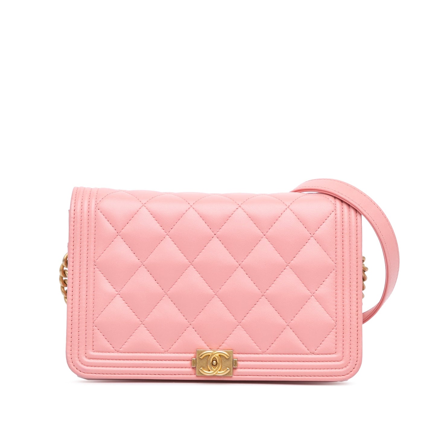 Pink Chanel Lambskin Boy Wallet On Chain Crossbody Bag