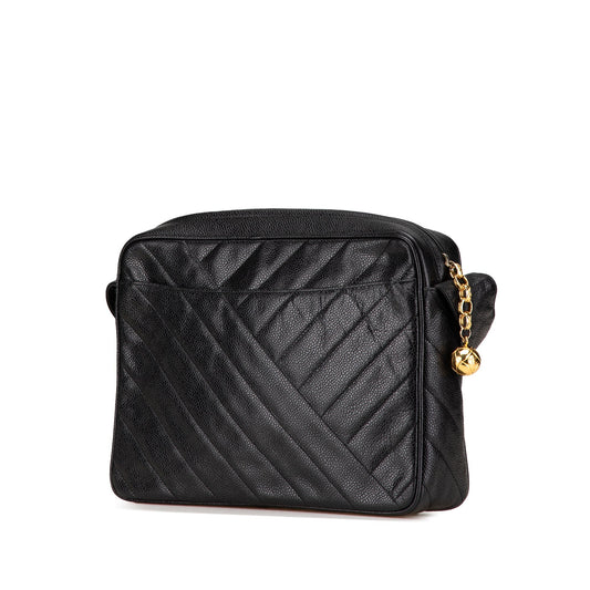 Black Chanel CC Diagonal Quilted Caviar Crossbody