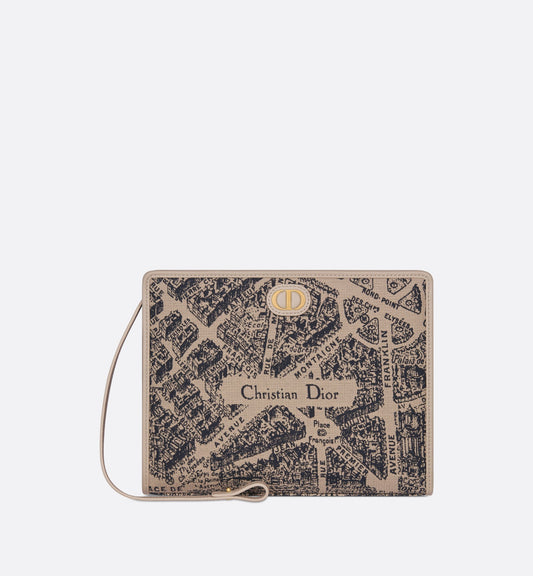 30 Montaigne Medium Pouch • Beige and Black Plan de Paris Jacquard