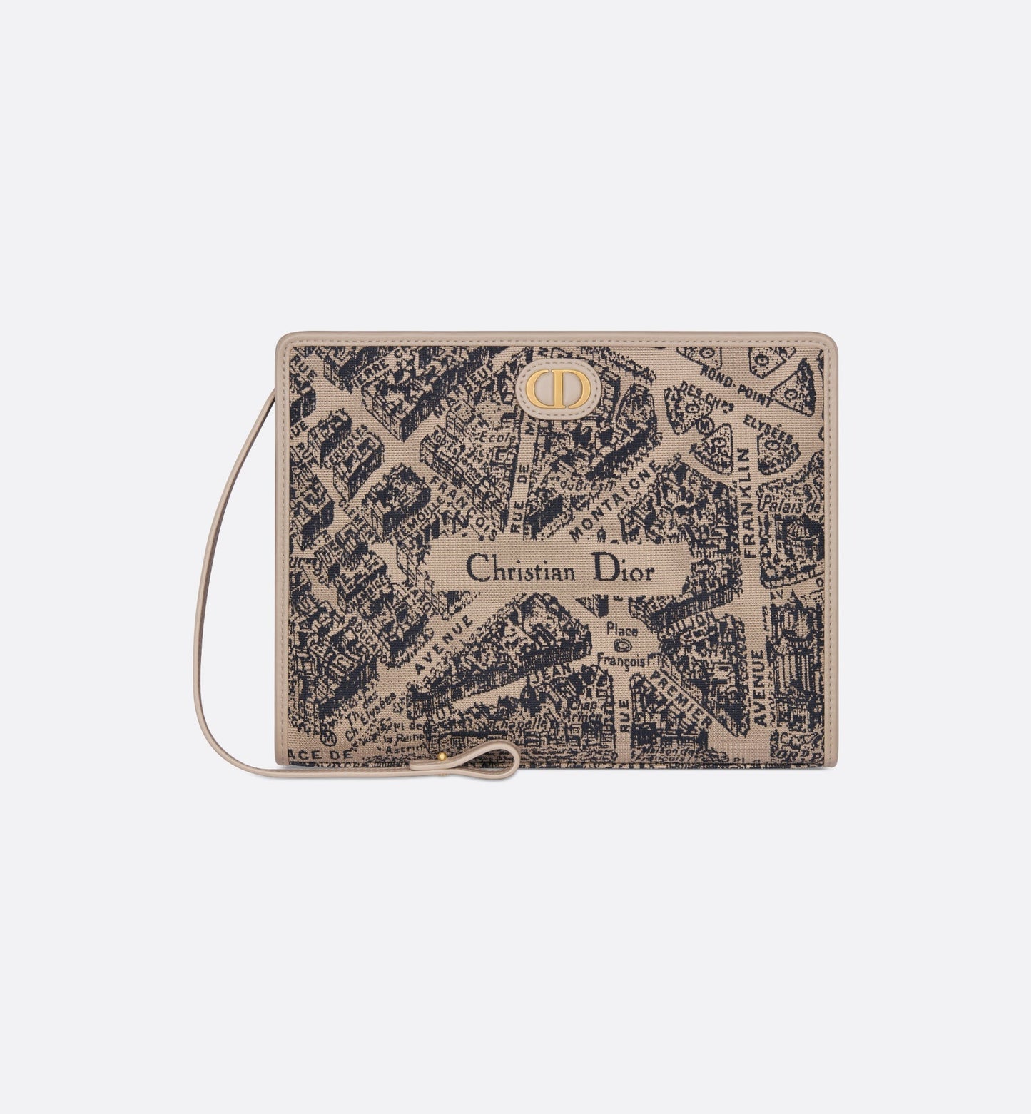 30 Montaigne Medium Pouch • Beige and Black Plan de Paris Jacquard