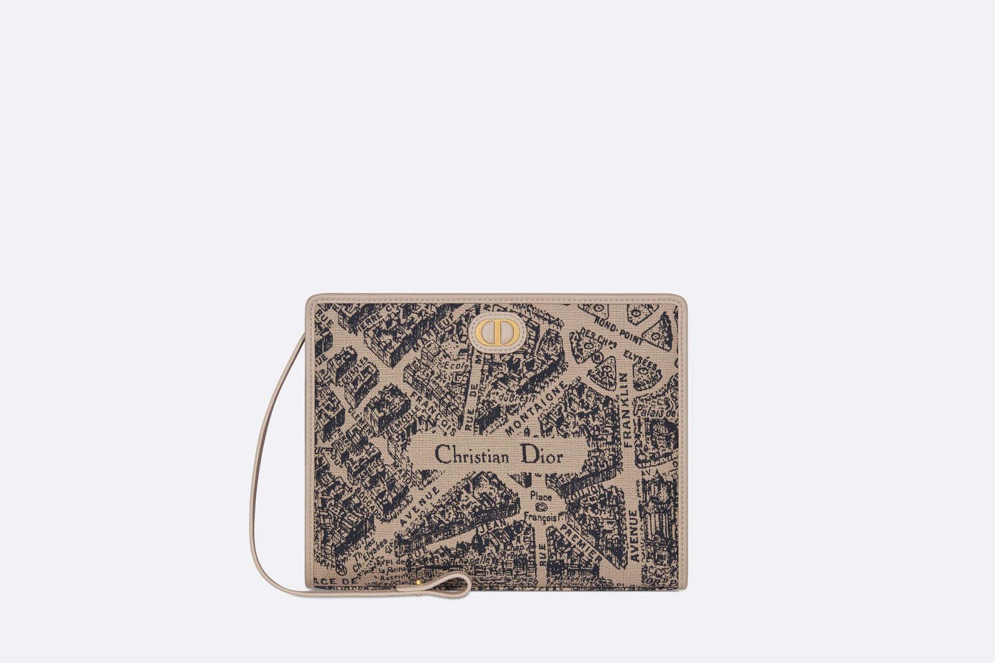 30 Montaigne Medium Pouch • Beige and Black Plan de Paris Jacquard