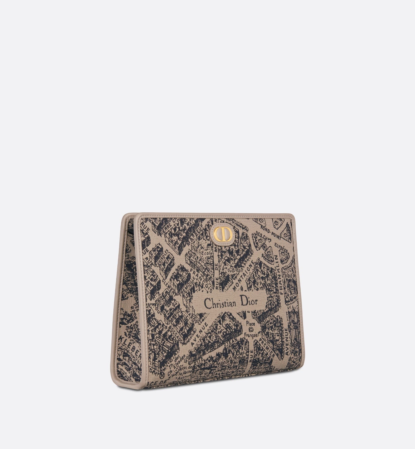 30 Montaigne Medium Pouch • Beige and Black Plan de Paris Jacquard