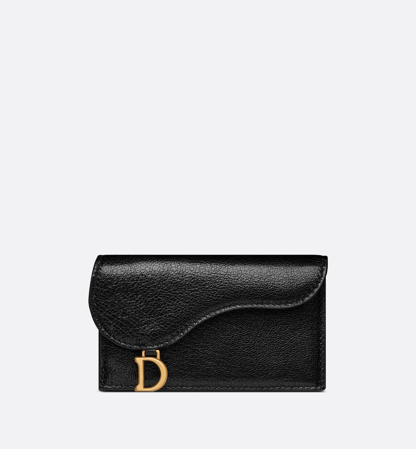 Saddle Flap Compact Zipped Card Holder • Black Goatskin