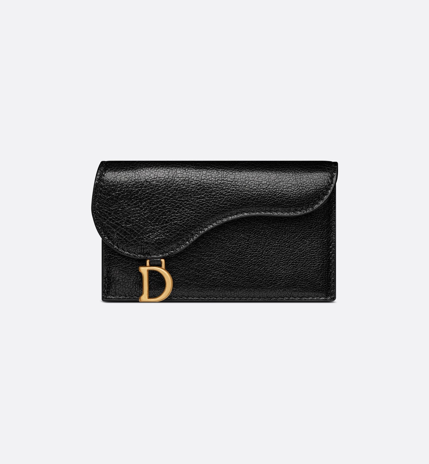 Saddle Flap Compact Zipped Card Holder • Black Goatskin