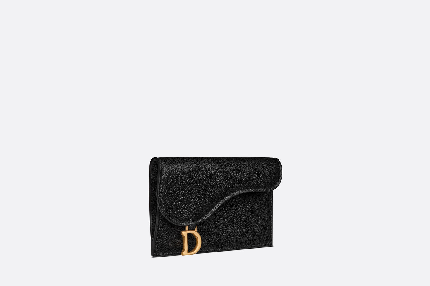 Saddle Flap Compact Zipped Card Holder • Black Goatskin