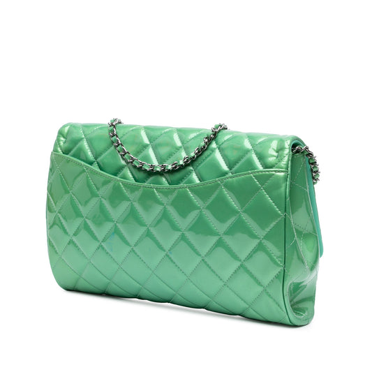 Green Chanel CC Quilted Patent Clutch with Chain Shoulder Bag