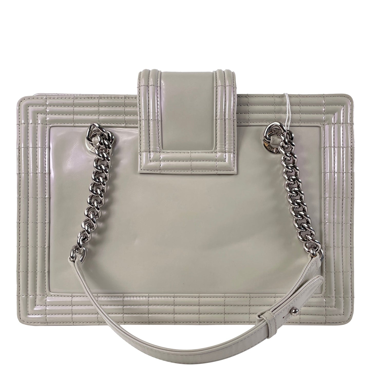 Gray Chanel Iridescent Patent Boy Reverso Shopping Tote
