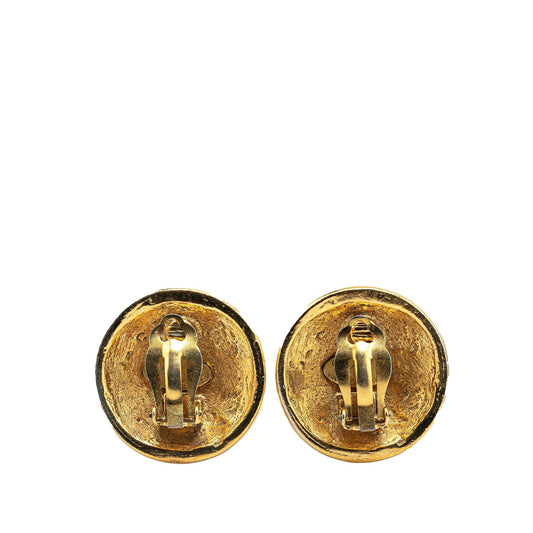 Gold Chanel Gold Plated Rhinestone CC Clip On Earrings