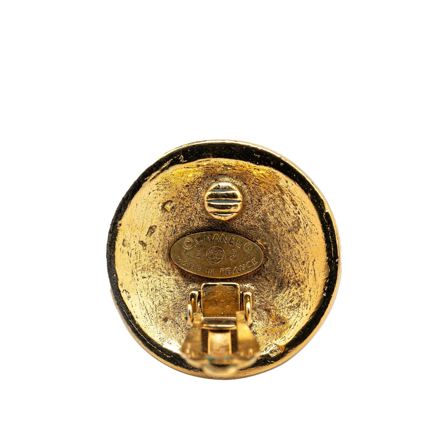 Gold Chanel Gold Plated Rhinestone CC Clip On Earrings