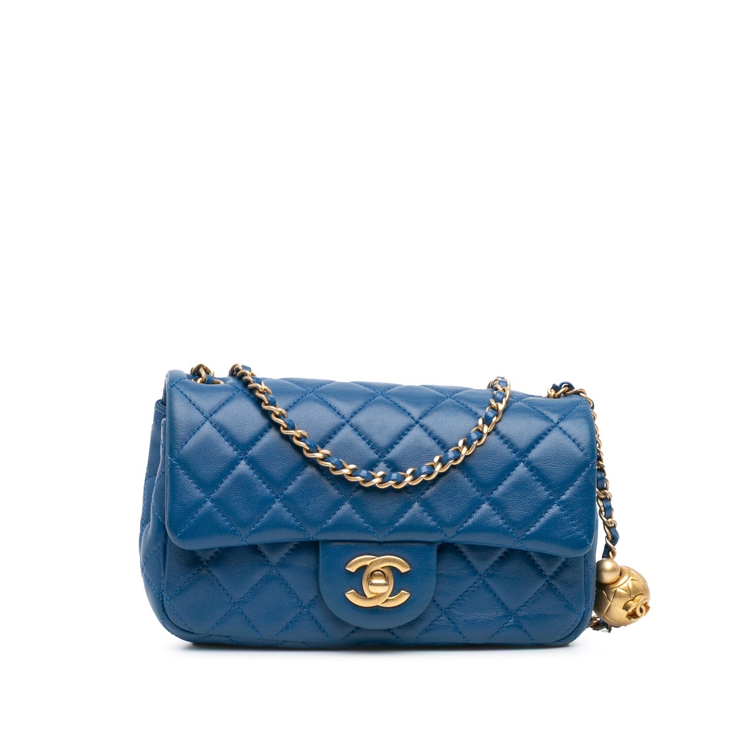 Blue Chanel Mini Rectangular Lambskin Pearl Crush Flap Crossbody Bag
