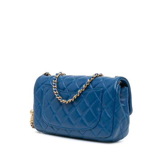 Blue Chanel Mini Rectangular Lambskin Pearl Crush Flap Crossbody Bag