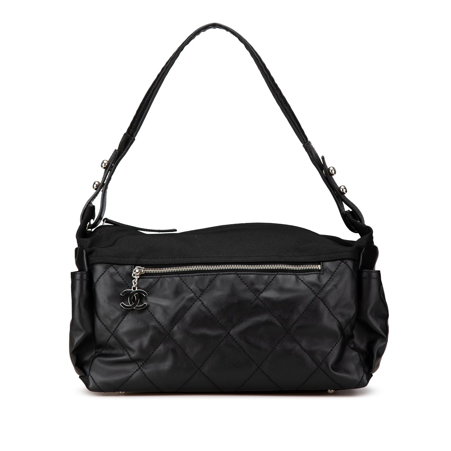 Black Chanel Paris Biarritz Quilted Coated Canvas Shoulder Bag