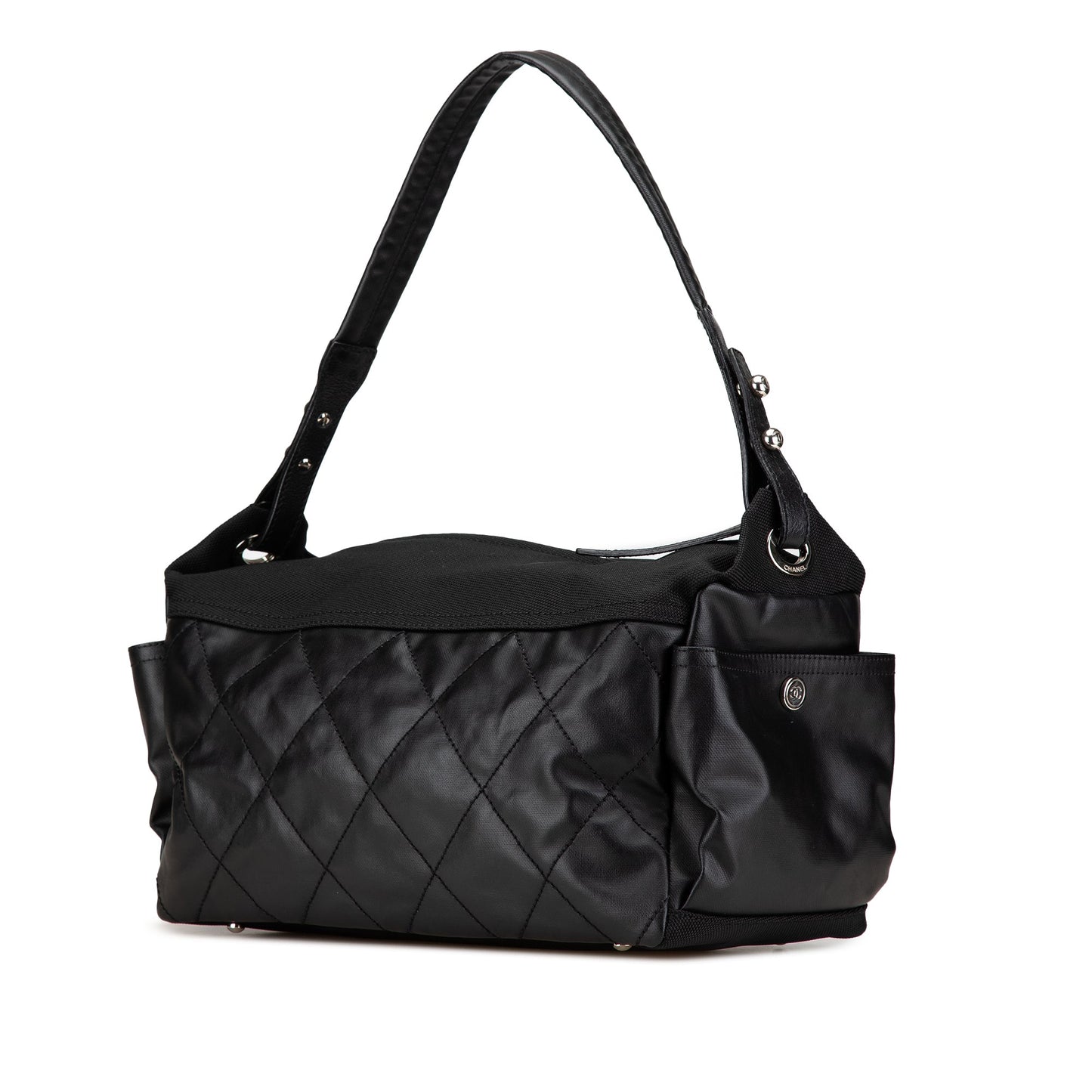 Black Chanel Paris Biarritz Quilted Coated Canvas Shoulder Bag
