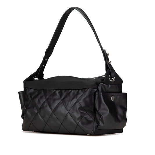 Black Chanel Paris Biarritz Quilted Coated Canvas Shoulder Bag