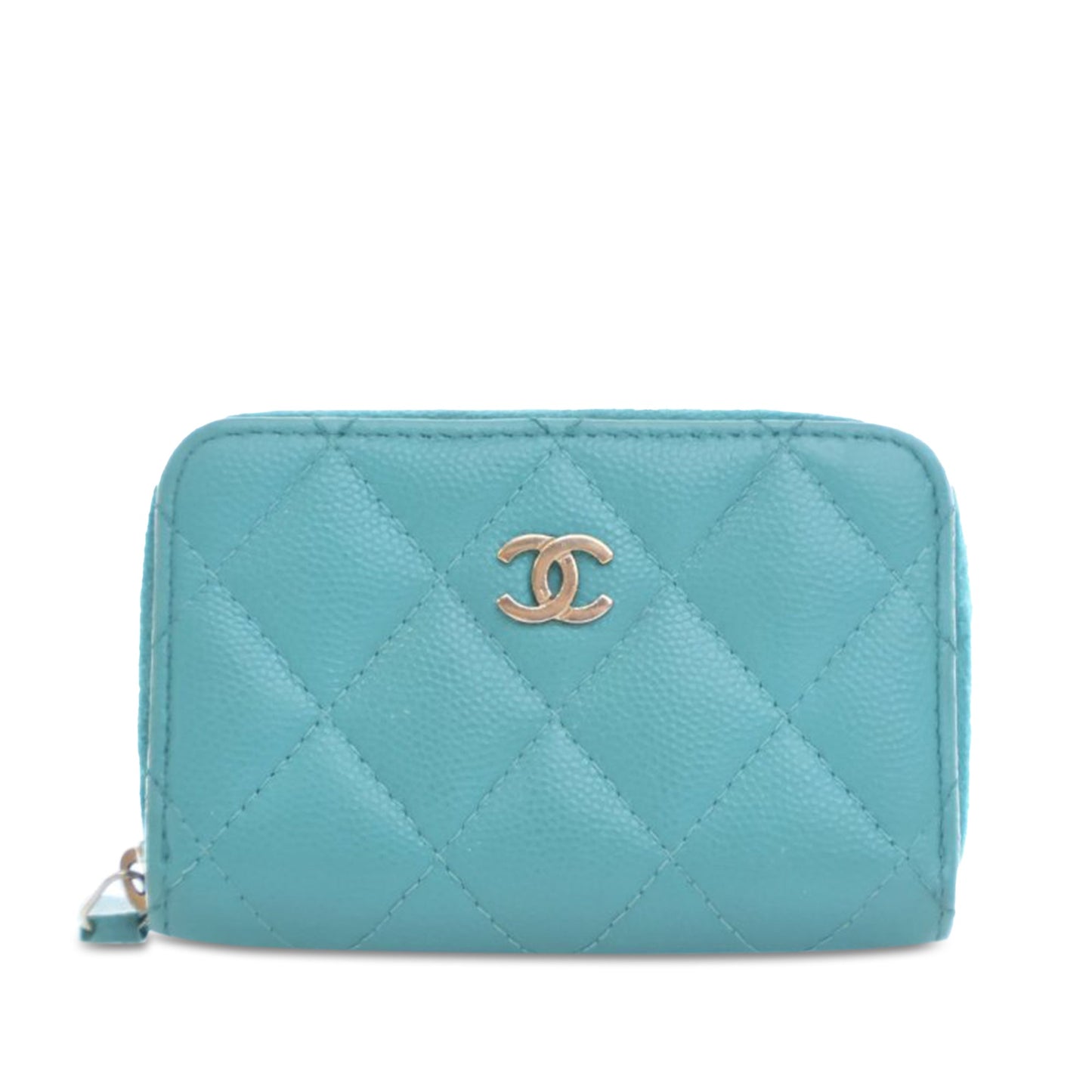 Blue Chanel CC Quilted Caviar Zip Coin Purse Small Wallets