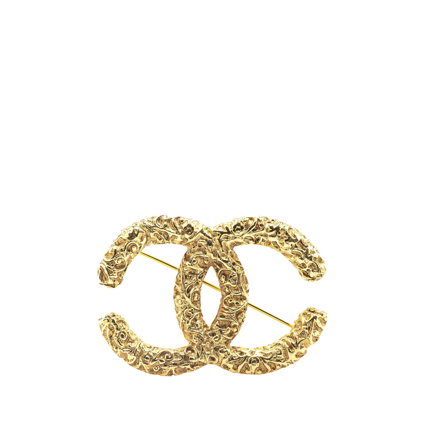 Gold Chanel Gold Plated CC Brooch