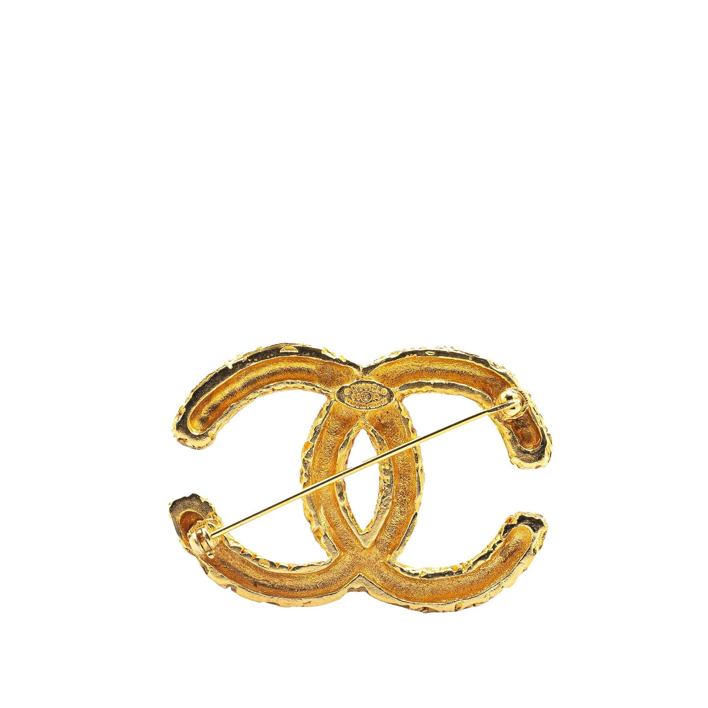 Gold Chanel Gold Plated CC Brooch