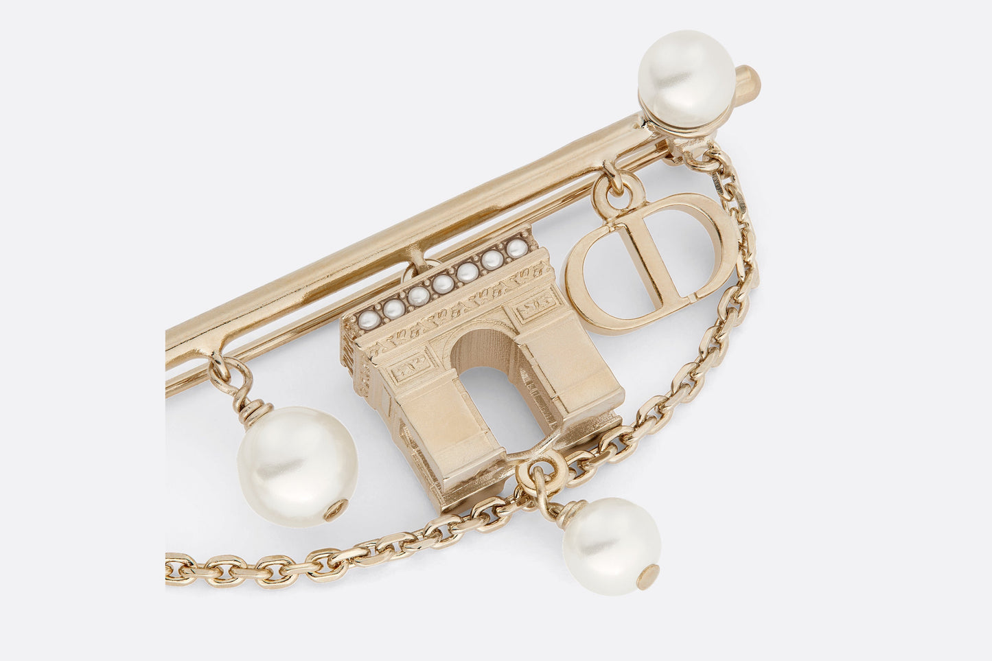Plan de Paris Brooch • Gold-Finish Metal and White Resin Pearls