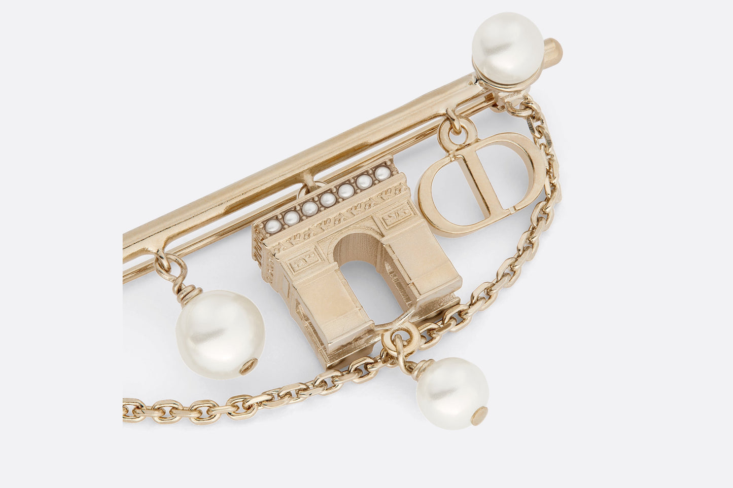 Plan de Paris Brooch • Gold-Finish Metal and White Resin Pearls