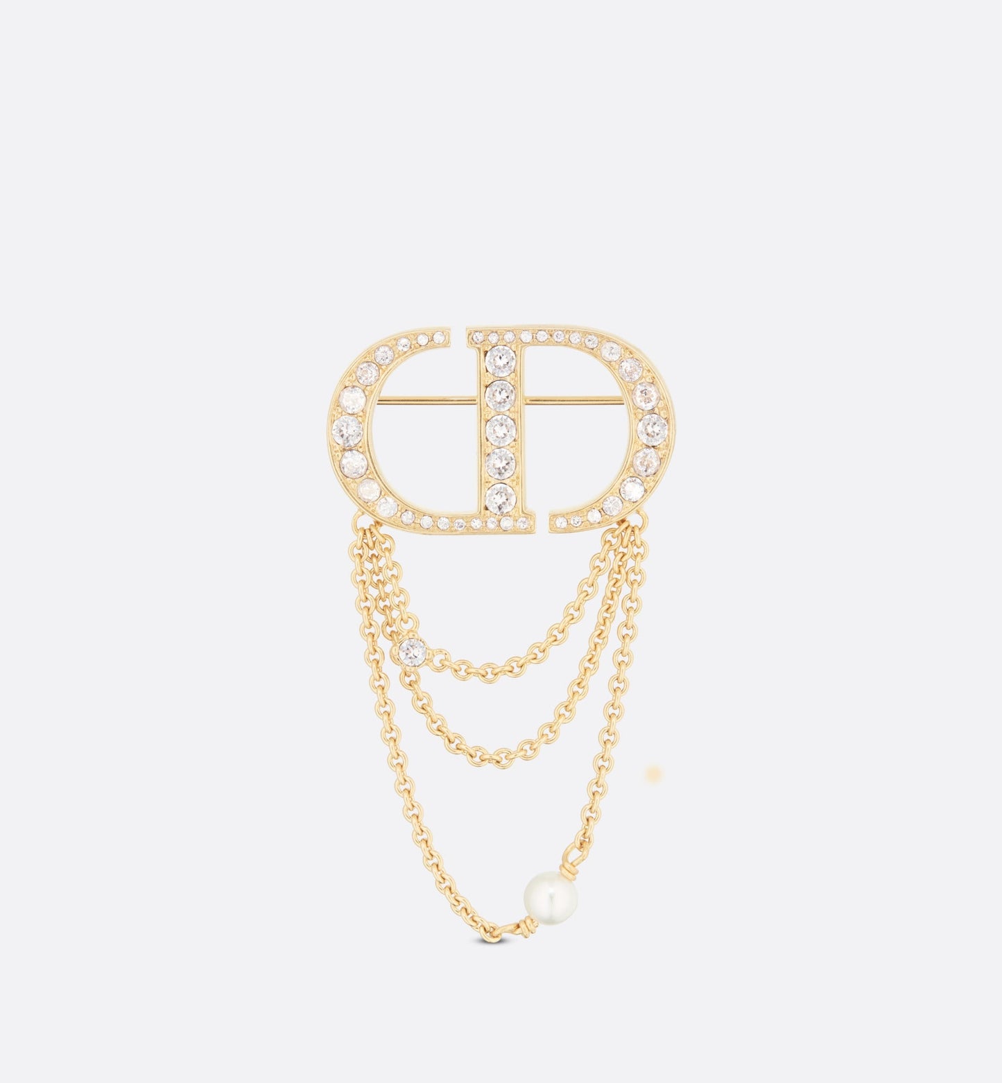 Petit CD Brooch • Gold-Finish Metal with a White Resin Pearl and Silver-Tone Crystals