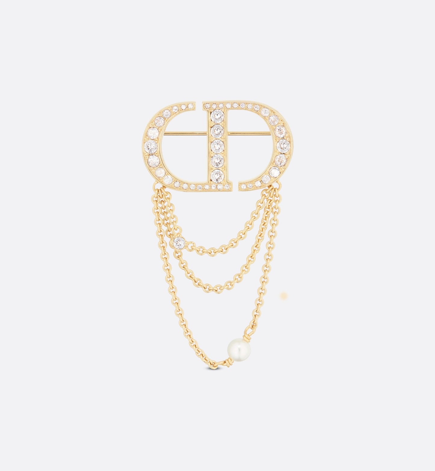 Petit CD Brooch • Gold-Finish Metal with a White Resin Pearl and Silver-Tone Crystals