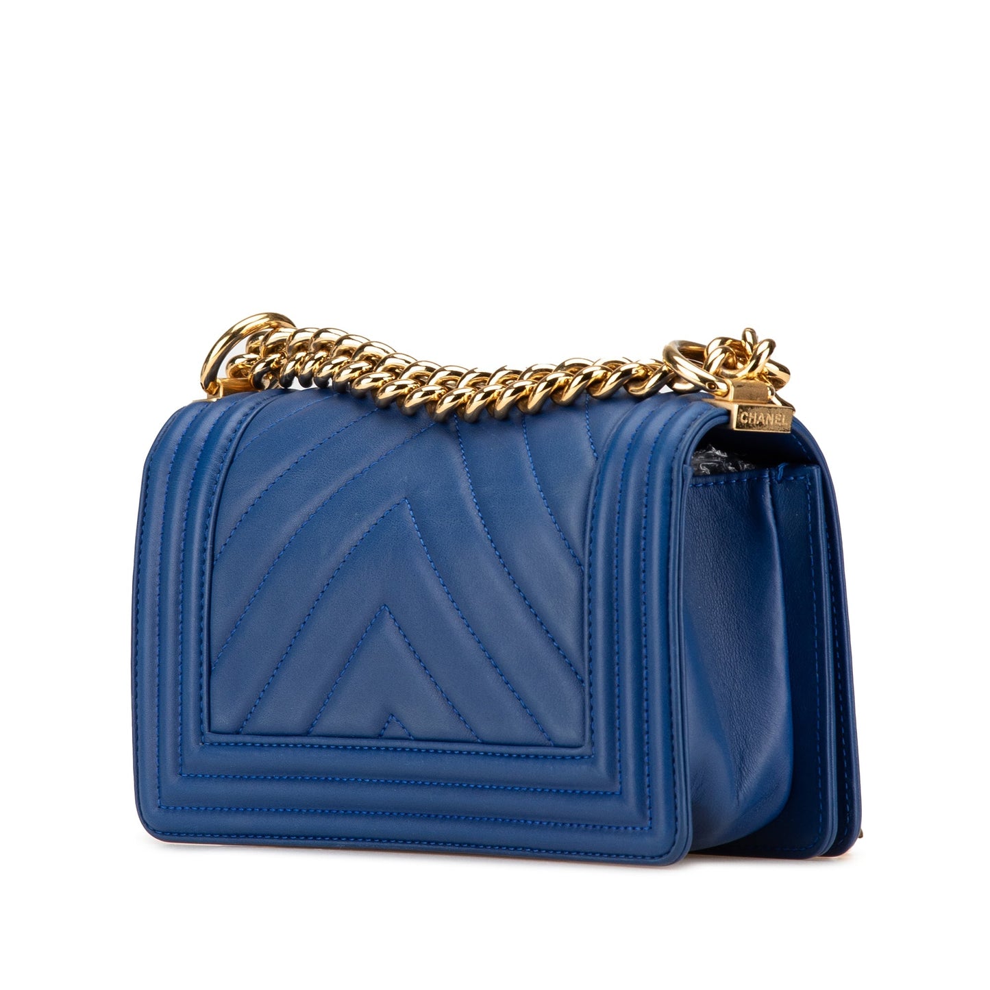 Blue Chanel Small Chevron Lambskin Boy Flap Shoulder Bag