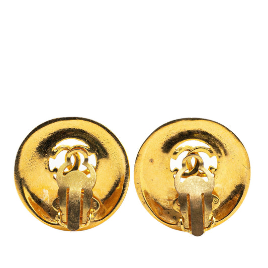 Gold Chanel Gold Plated CC Round Clip on Earrings