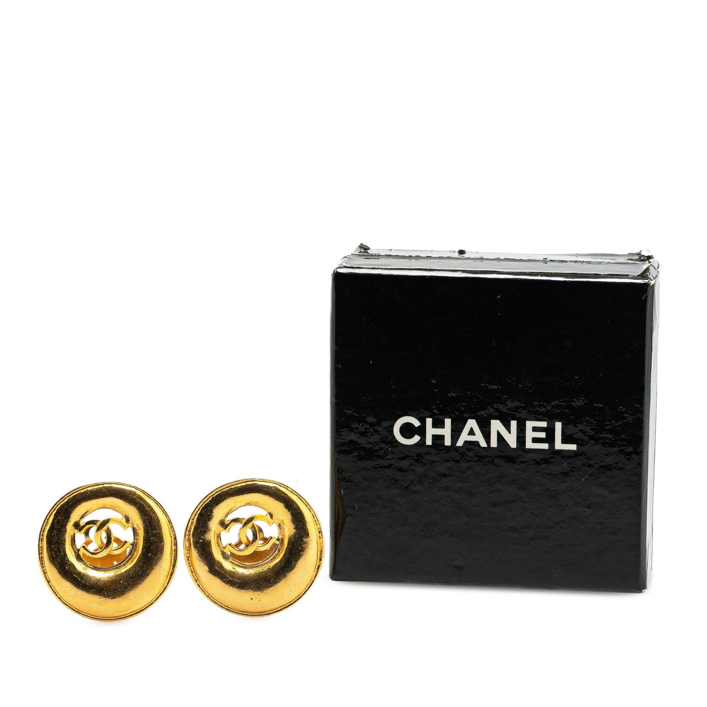 Gold Chanel Gold Plated CC Round Clip on Earrings