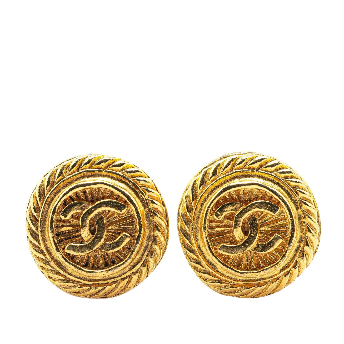 Gold Chanel Gold Plated CC Round Clip on Earrings