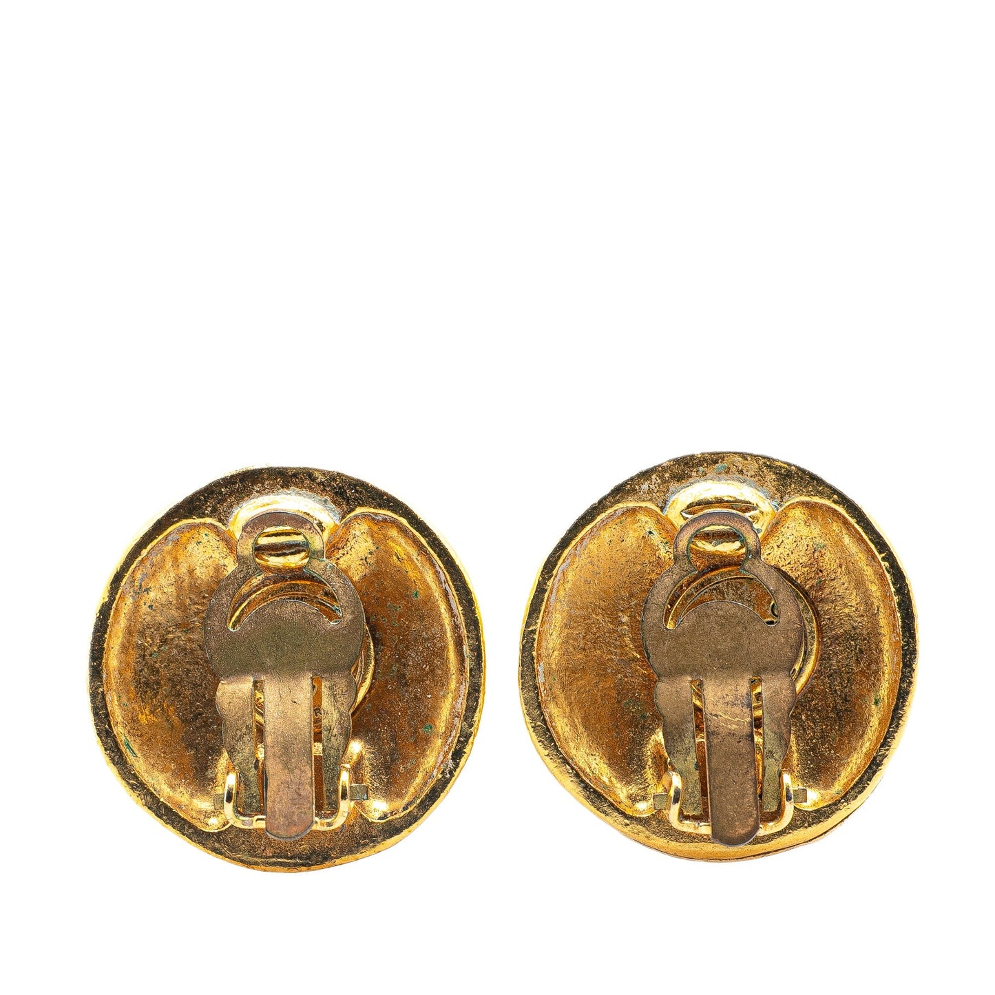 Gold Chanel Gold Plated CC Round Clip on Earrings