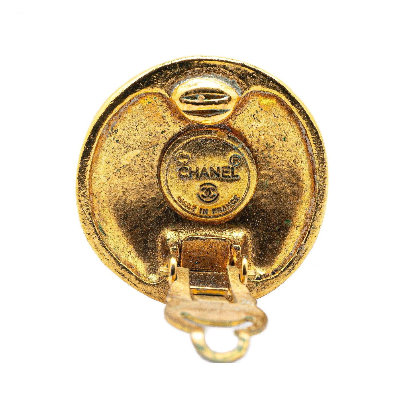 Gold Chanel Gold Plated CC Round Clip on Earrings