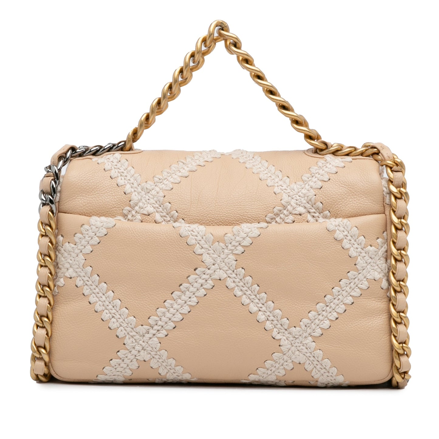 Beige Chanel Medium Crochet and Calfskin 19 Flap Bag Satchel