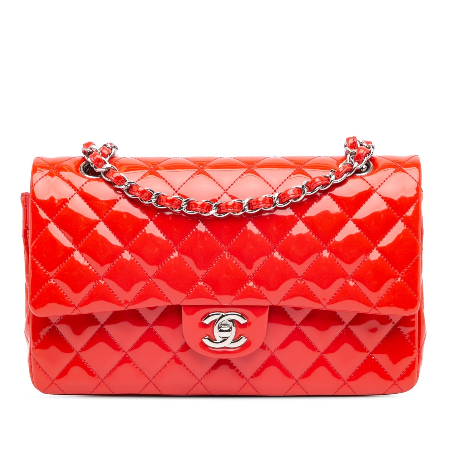 Red Chanel Medium Classic Patent Double Flap Shoulder Bag