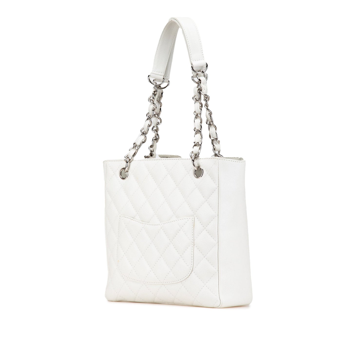 White Chanel Caviar Petite Shopping Tote