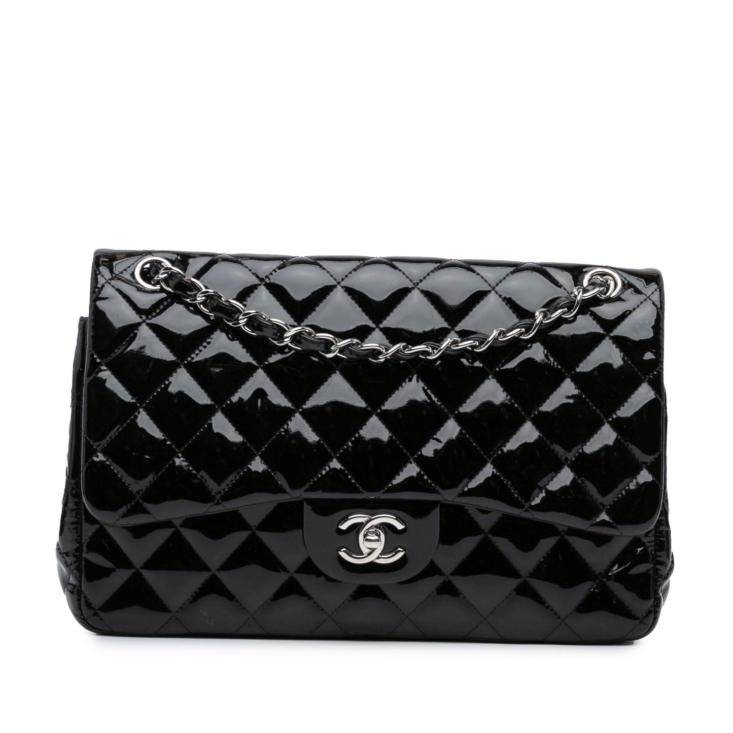 Black Chanel Jumbo Classic Patent Double Flap Shoulder Bag
