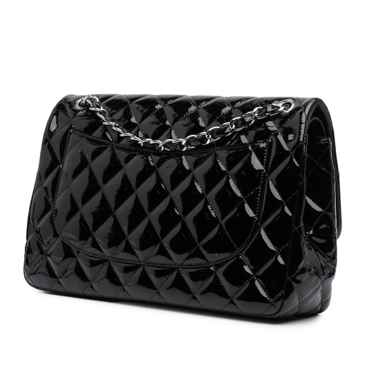 Black Chanel Jumbo Classic Patent Double Flap Shoulder Bag