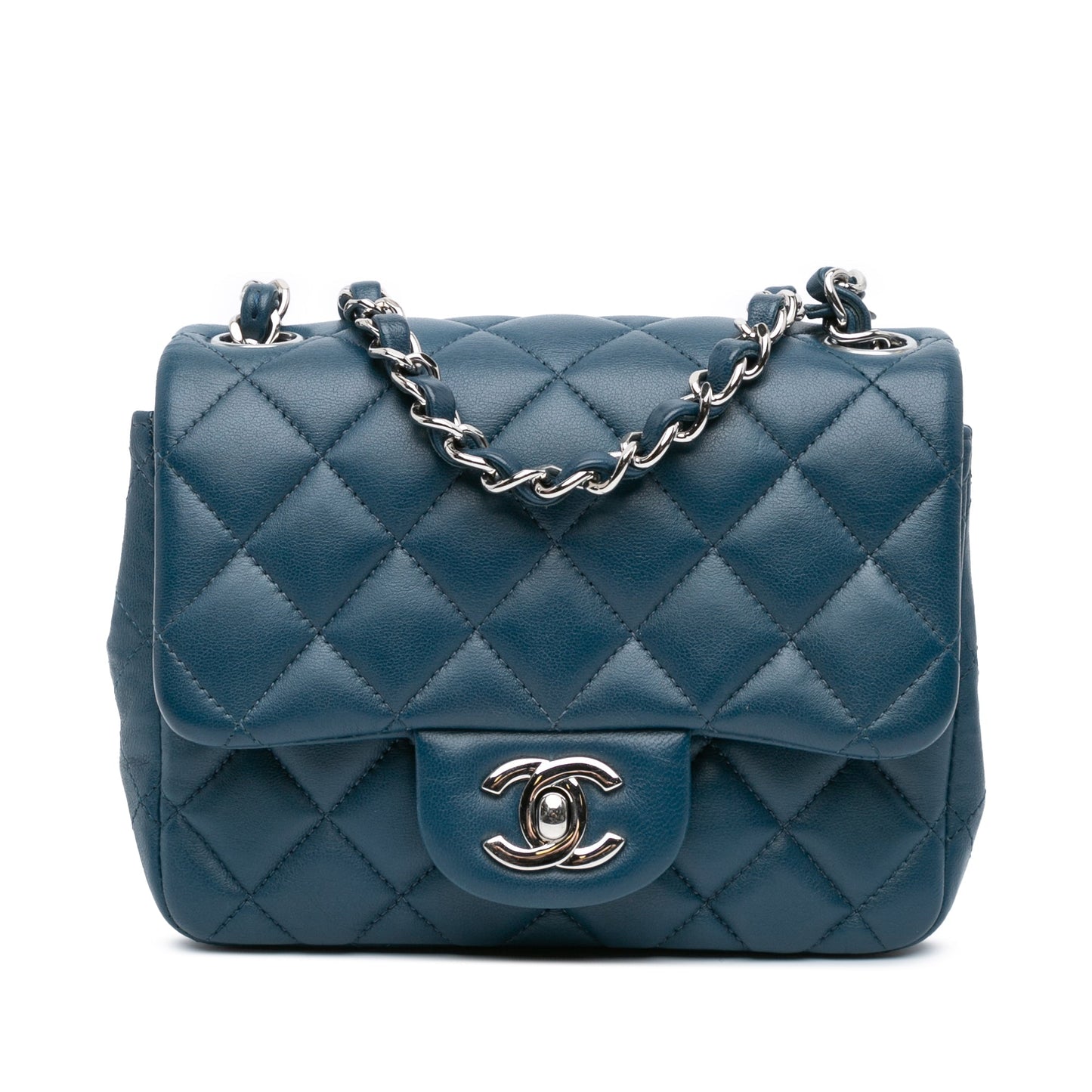 Blue Chanel Mini Square Classic Lambskin Single Flap Crossbody Bag