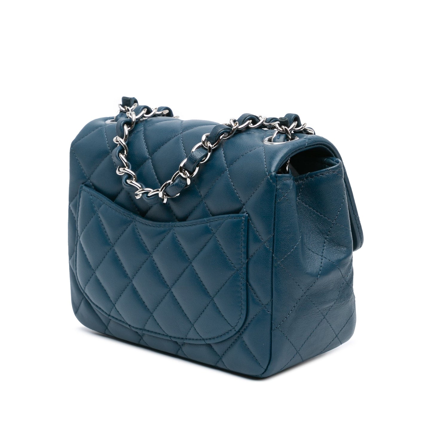 Blue Chanel Mini Square Classic Lambskin Single Flap Crossbody Bag