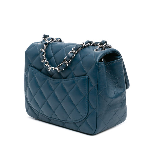 Blue Chanel Mini Square Classic Lambskin Single Flap Crossbody Bag