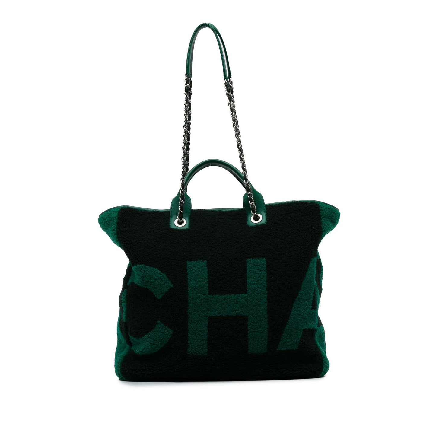 Black Chanel Large Shearling and Calfskin Deauville Shopping Tote Satchel