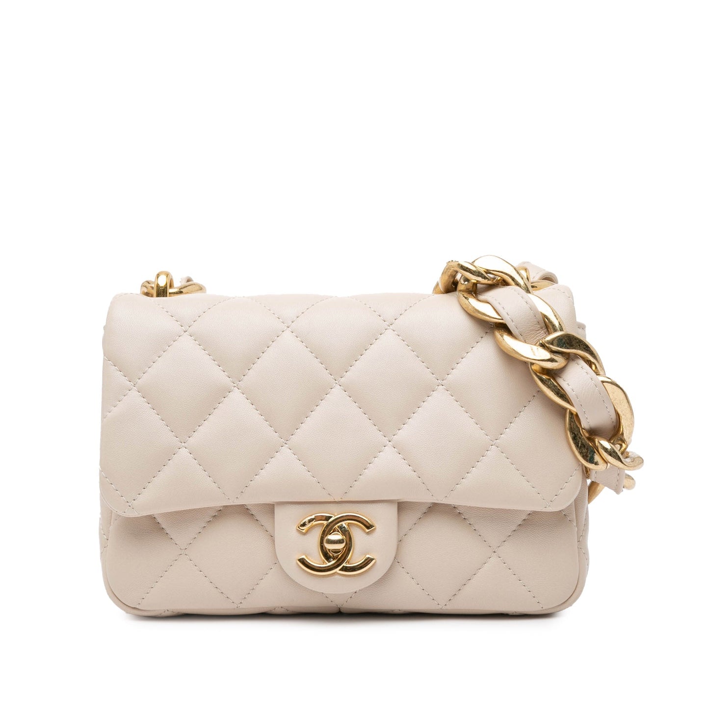 Beige Chanel Small Quilted Lambskin Funky Town Flap Shoulder Bag