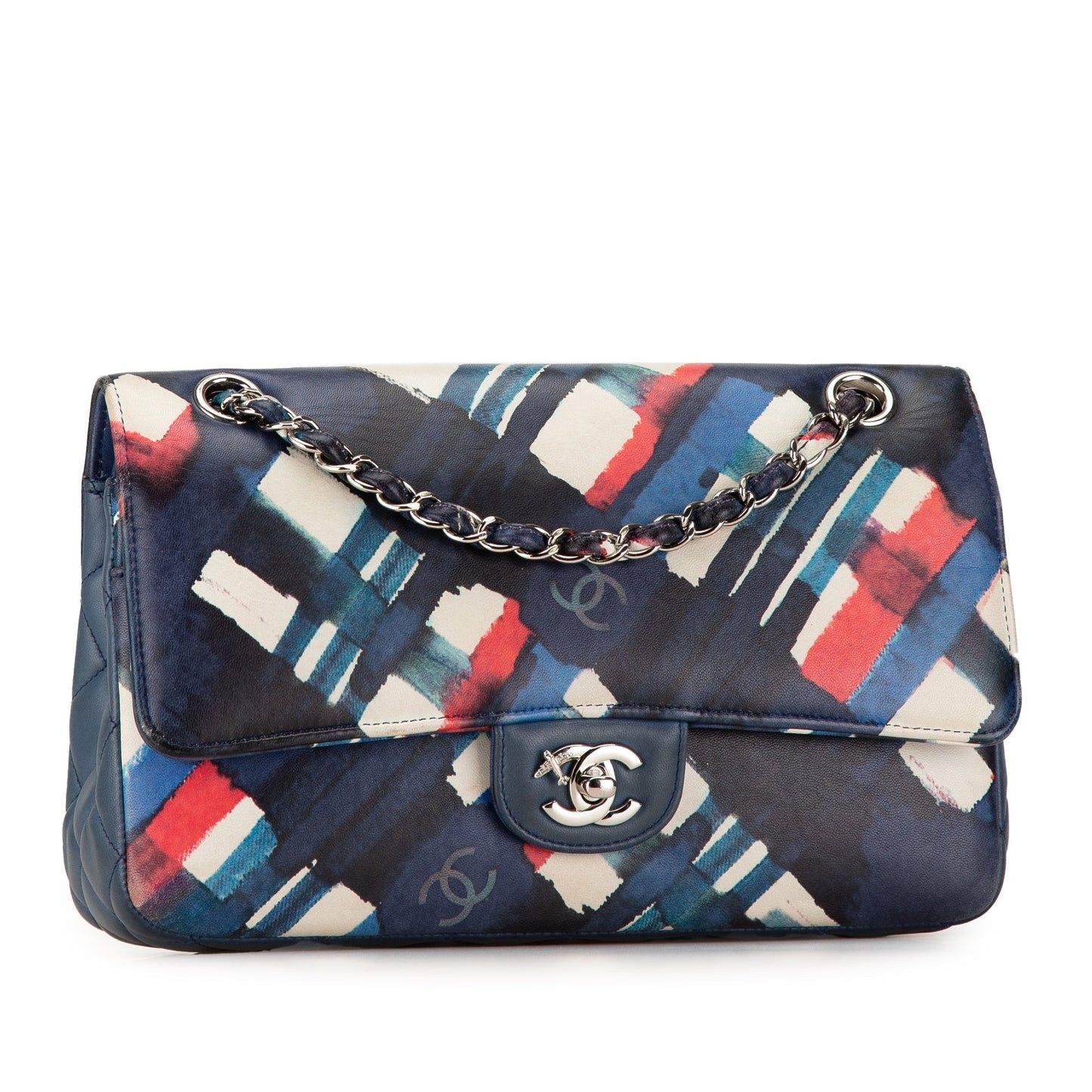 Blue Chanel Medium Classic Lambskin Airlines Double Flap Shoulder Bag