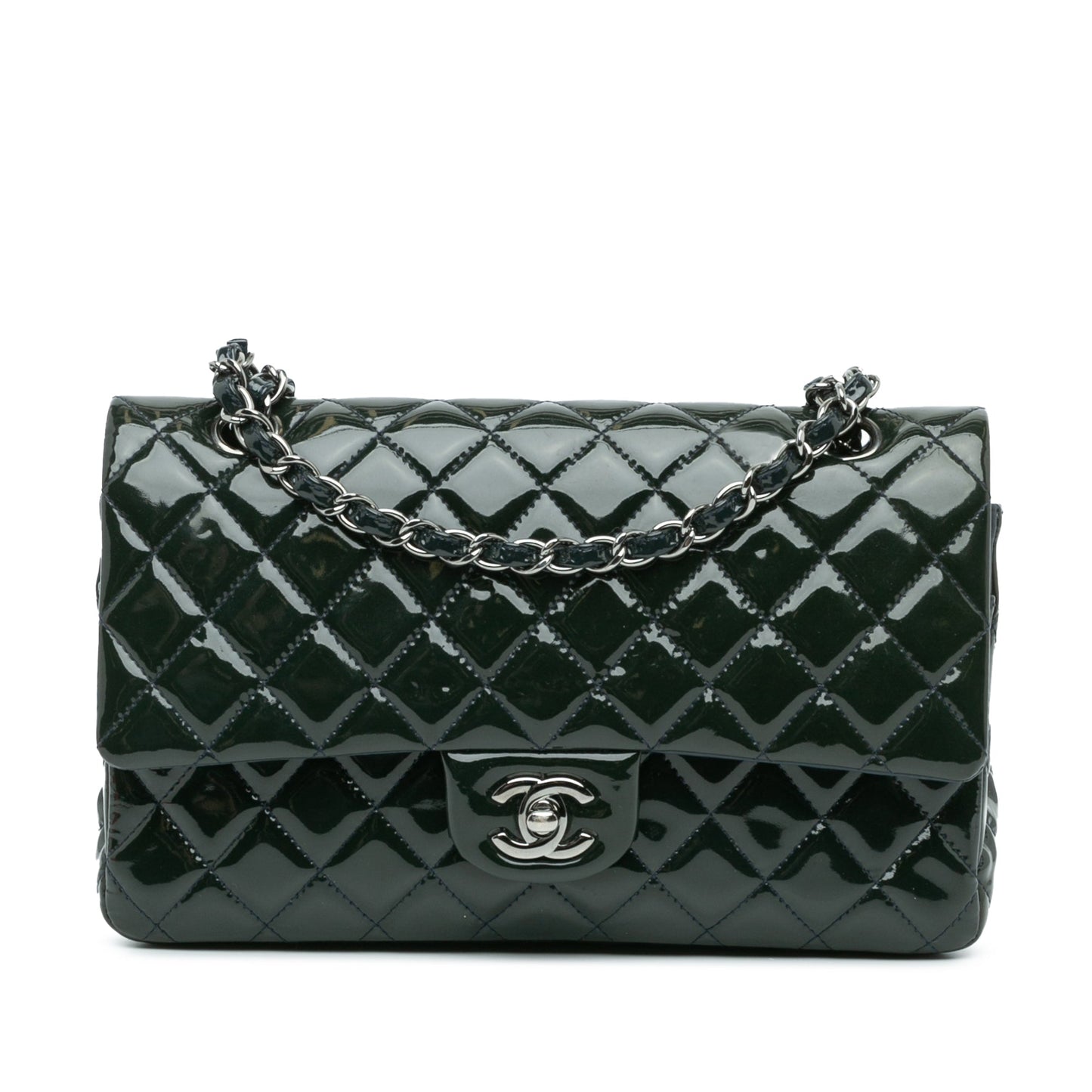 Blue Chanel Medium Classic Patent Double Flap Shoulder Bag