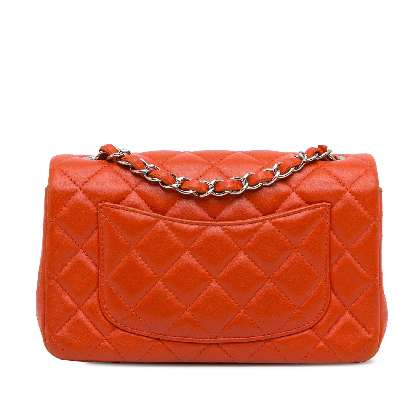 Orange Chanel Mini Rectangular Classic Lambskin Single Flap Crossbody Bag