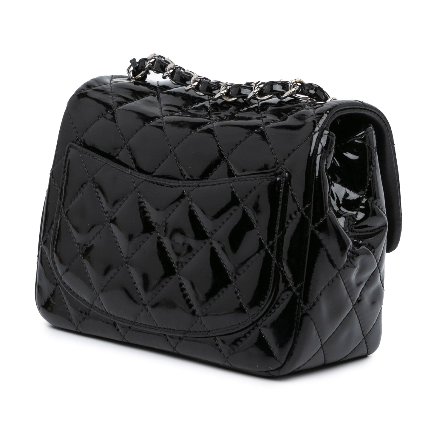 Black Chanel Mini Square Classic Patent Single Flap Crossbody Bag