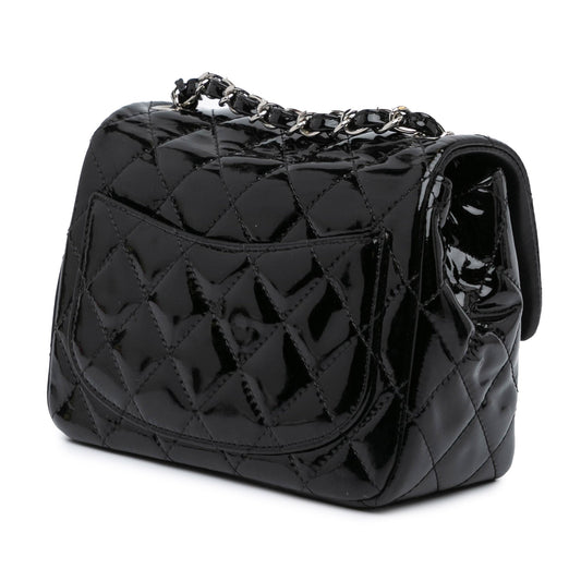 Black Chanel Mini Square Classic Patent Single Flap Crossbody Bag